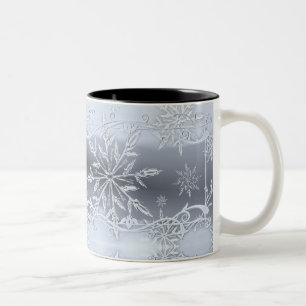 Taza Bicolor Vidrio de copos de nieve geométrico abstracto azul