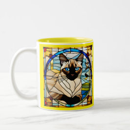 Taza Bicolor Vidrio manchado para gato siamés