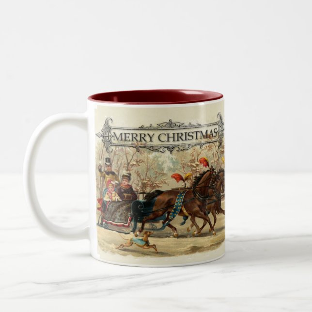 Taza Bicolor Viñosos caballos de Navidad vacaciones de invierno (Izquierda)