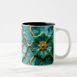 Taza Bicolor Vintage Algerian Turquoise Ceramic Art Mug