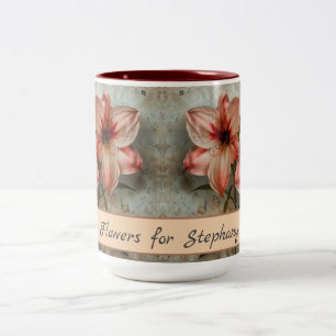 Taza Bicolor Vintage Amaryllis Flores Retro Rustic Watercolor