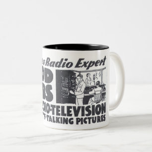 TAZA BICOLOR VINTAGE AÑOS 1930 APRENDER ANUNCIO DE RADIO/TELEVI
