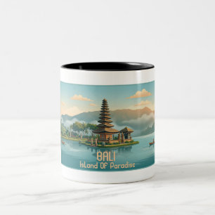 Taza Bicolor Vintage Bali Ulun Danu Beratan Lago Templo Viaje