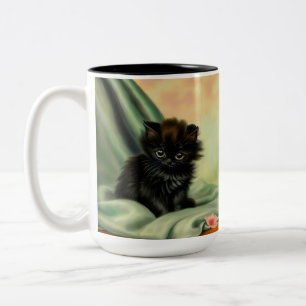 Taza Bicolor Vintage Black Kitten Ilustracion