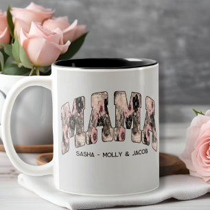Taza Bicolor Vintage Black/Pink Floral Lace Varsity Style Mama