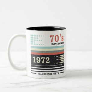 Taza Bicolor Vintage Cassete 1972 50th Birthday Gift