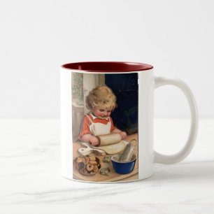 Taza Bicolor Vintage Christmas - Chicas haciendo galletas