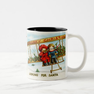 Taza Bicolor Vintage Christmas Children Buscando a Santa María