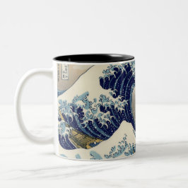 Taza Bicolor Vintage de PixDezines, Gran Ola, Hokusai 葛 飾 北 斎 の