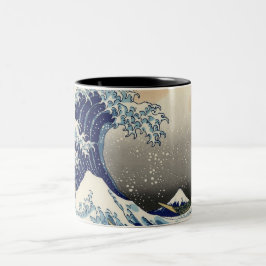 Taza Bicolor Vintage de PixDezines, Gran Ola, Hokusai 葛 飾 北 斎 の