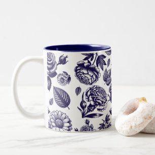 Taza Bicolor Vintage floral azul de la marina