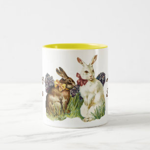 Taza Bicolor Vintage Happy Easter Bunnies Coffee Mug