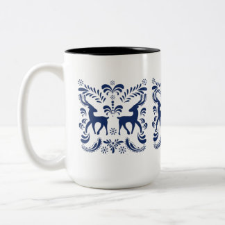 Taza Bicolor Vintage Inspired Folklore Ceramic Coffee Cup