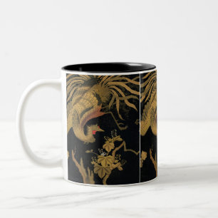 Taza Bicolor Vintage japonés Phoenix Gold Black Bird