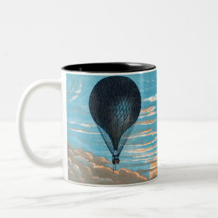 Taza Bicolor Vintage Retro Hot Air Balloon View First Balloon