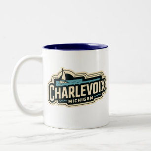 Taza Bicolor Vintage retro Michigan de Charlevoix 70