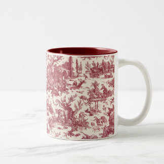 Taza Bicolor Vintage Rustic Farm French Toile-Red & Tan