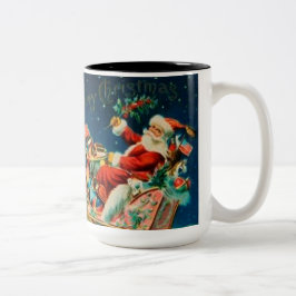 Taza Bicolor Vintage Santa Claus Sleigh Navidades