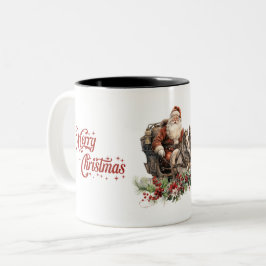 Taza Bicolor Vintage Santa monta caballos y garland Navidades