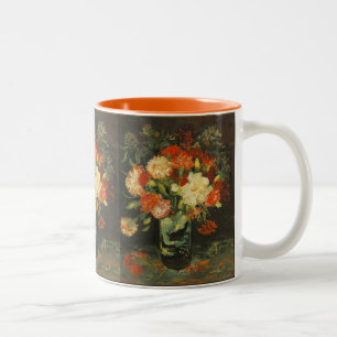 Taza Bicolor Vintage Van Gogh Flores de la Vara Roja con Carnat