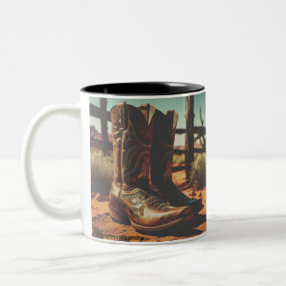 Taza Bicolor Vintage Western Coffee Mug | Cowboy Boots
