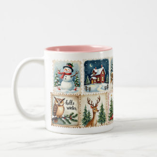 Taza Bicolor Vintage Winter Stamp Mug – Cozy Holiday Cup