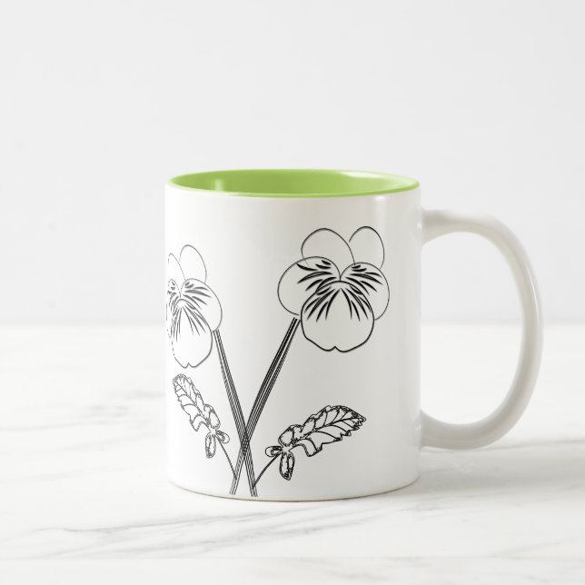 Taza Bicolor Viola Pansy Flores Dibujando jardiner Mug (Derecha)