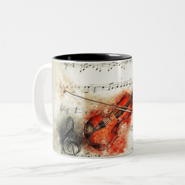 Taza Bicolor Violín acuarela (Anverso izquierdo)