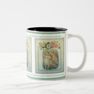 Taza Bicolor Virgen María del vintage con el rezo de Jesús