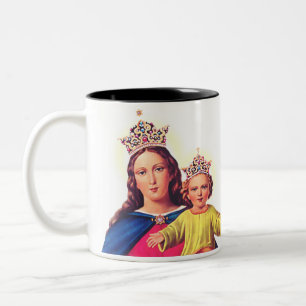 Taza Bicolor Virgen María reina con Jesús