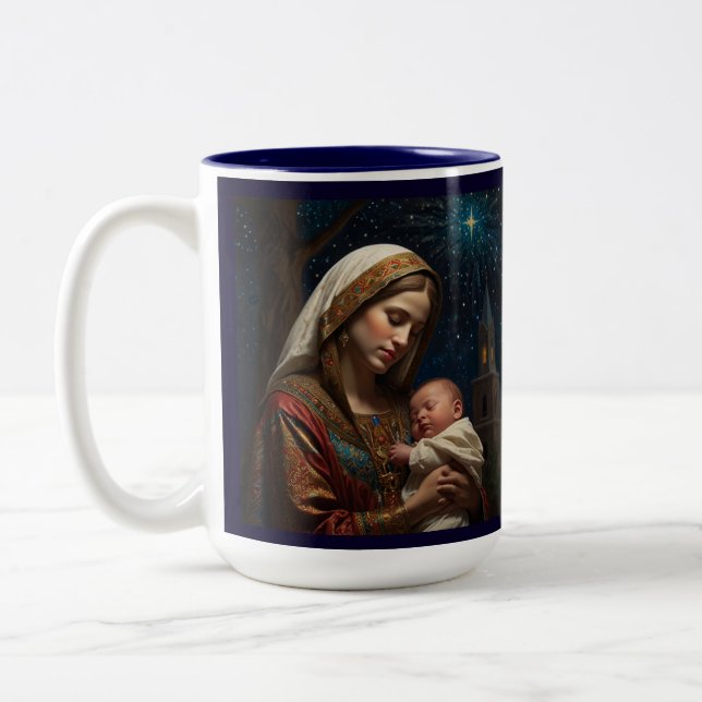 Taza Bicolor Virgen María y Jesús Navidades Natividad (Izquierda)