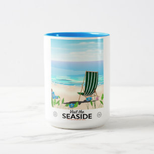 Taza Bicolor Visita el cartel de viaje vintage de Seaside