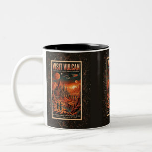 Taza Bicolor Visita Vulcan - Póster de Viaje Galáctico Retro