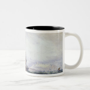 Taza Bicolor Vista de Scarborough, con un bergantín del minero