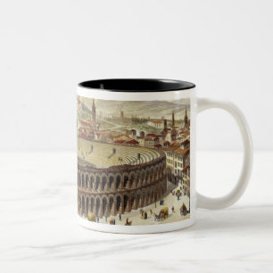 Taza Bicolor Vista del Amphitheatre romano, Verona, b grabado