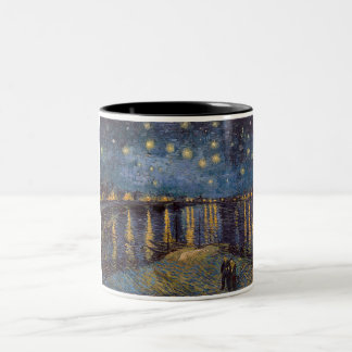 Taza Bicolor Vista del río de la noche estrellada del paseo mar