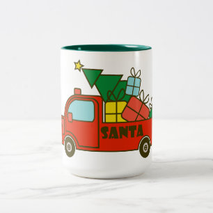 Taza Bicolor Vista lateral del camión Santa Feliz Navidad