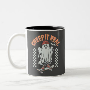 Taza Bicolor Vive lo espeluznante Skate Retro de Halloween Fant