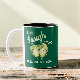 Taza Bicolor Vive Ríe Hoja Regalo Amigo Verdura Divertida