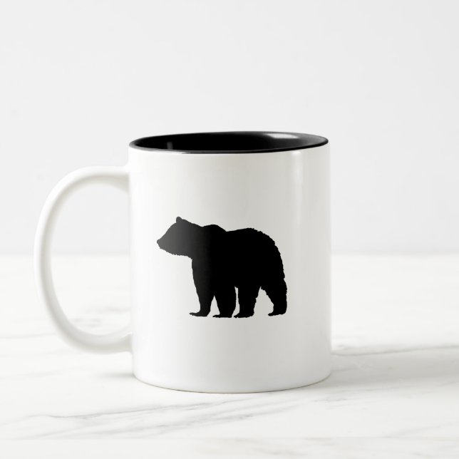 Taza Bicolor Vivir en la montaña de silueta negra del oso (Izquierda)