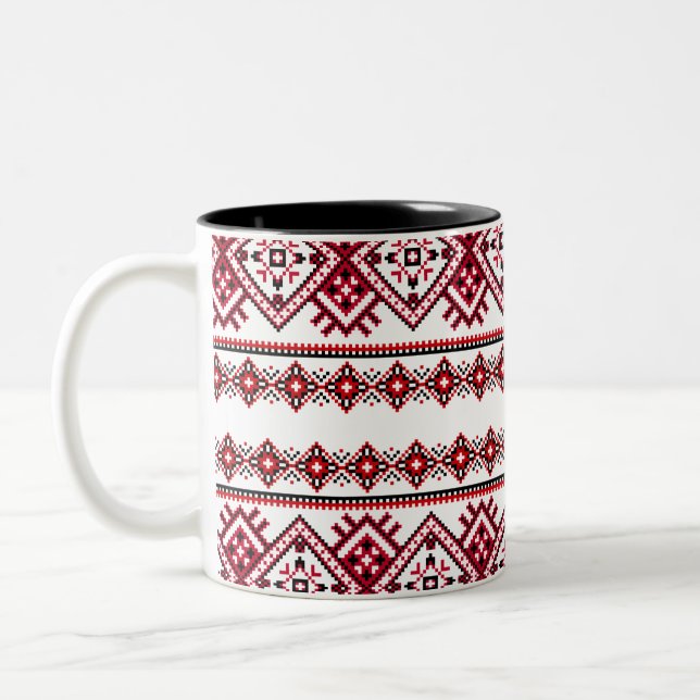 Taza Bicolor Vyshyvanka Patrón ucraniano (Izquierda)