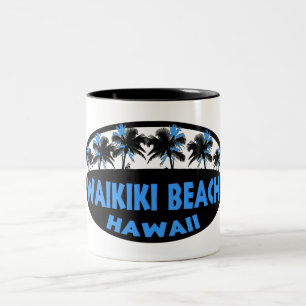 Taza Bicolor Waikiki Beach Hawaii palmas negras azules