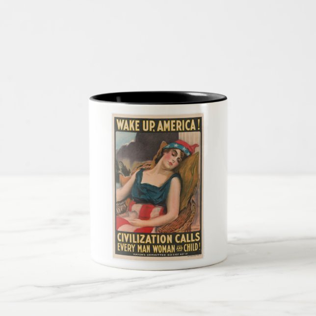 Taza Bicolor Wake Up America Poster (Centro)