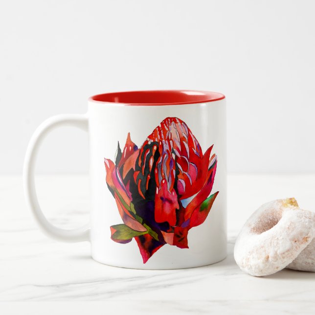 Taza Bicolor Waratah Flor acuática australiana (Con donut)
