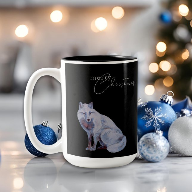 Taza Bicolor Watercolor Ártico Fox Feliz Navidad Negro (Subido por el creador)