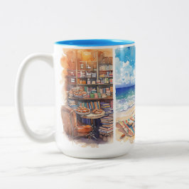 Taza Bicolor Watercolor Book Lover Mug, Cozy reader gift idea