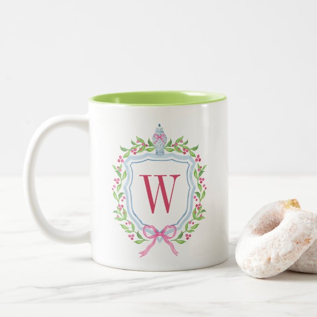 Taza Bicolor Watercolor Chinoiserie Ginger Jar Monograma Escudo (Con donut)