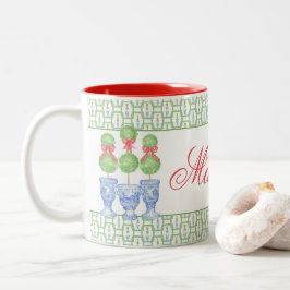 Taza Bicolor Watercolor Chinoiserie Navidades Bow Topiary