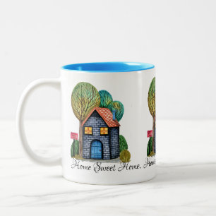Taza Bicolor Watercolor Cute Hogar Sweet Home Art