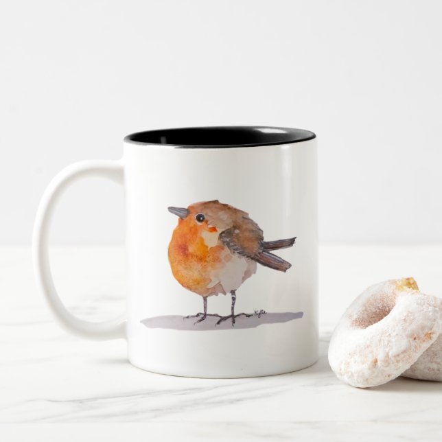 Taza Bicolor Watercolor de Robin inglés (Con donut)